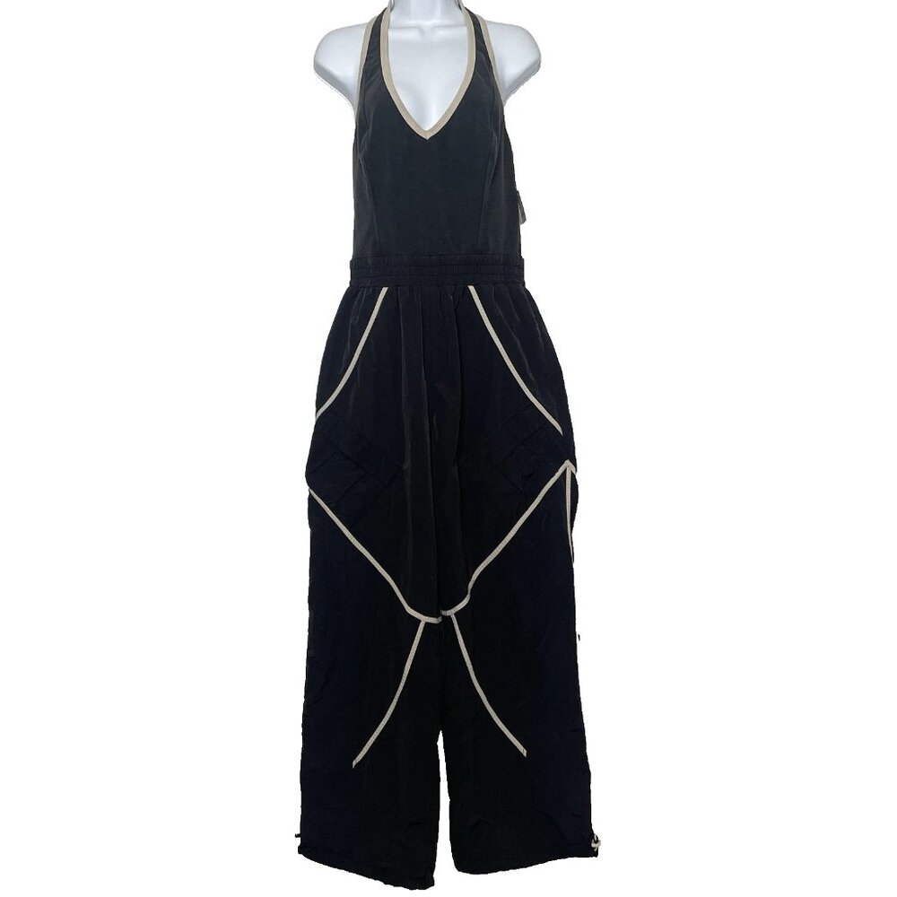 NWT FP Movement by Free People Black Halter Jumpsuit with Cream Trim